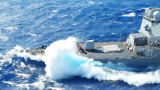 Massive US Destroyer Sails Through Giant Violent Waves at Sea [upl. by Martsen251]