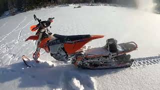 Snowbiking on a KTM Dual Sport 500 EXCF with a Timbersled Riot 3 track [upl. by Ennaeirrac314]