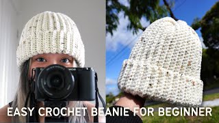 Easy Crochet Beanie for Absolute Beginners [upl. by Etnud]