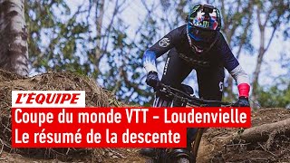 Coupe du monde VTT  La Française Marine Cabirou ferme le podium de la descente à Loudenvieille [upl. by Almita]