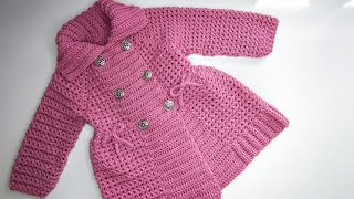 Crochet 73 How to crochet double breasted coat  cardigan for girls  Part 2 [upl. by Pru]