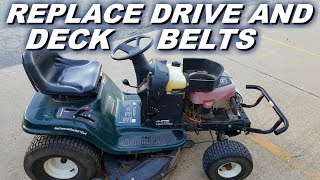 How to replace both drive and deck belts on a Craftsman riding mower [upl. by Ofloda]