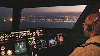 Airbus A319 Cockpit Sunset Landing at Larnaca  A319 Cockpit View amp ATC  TaxiShutdown [upl. by Assyral]