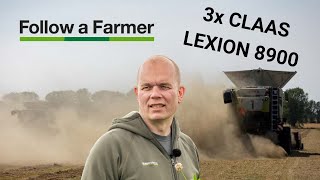 Stor høstdag med 46 fods skærebord og 3x Claas Lexion 8900  Follow a Farmer Agrifos IS S3E5 [upl. by Watt]