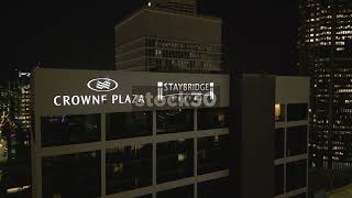 Night Time Drone Shot Of Crowne Plaza And Staybridge Suites Building Atlanta Georgia USA [upl. by Oyr]