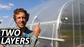 Installing TWO layers Inflated Greenhouse Plastic  How To Pull [upl. by Adnohsel288]