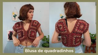 Blusa de crochê fácil e para iniciantes com quadradinhos de crochê [upl. by Rabah]