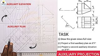 AUXILIARY PROJECTION AND AUXILIARY VIEWS IN TECHNICAL DRAWING AND ENGINEERING GRAPHICS [upl. by Maddocks]