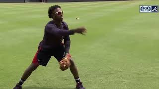 Ron Washington runs Braves rookie Ozzie Albies through fielding drills 1 [upl. by Odrareve439]