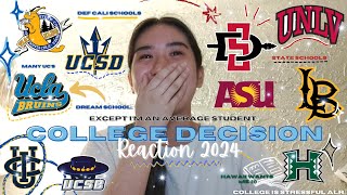 2024 COLLEGE DECISION REACTION except Im an average student  UC and CSU [upl. by Ailehs]