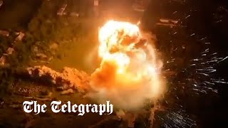 Massive explosion after Ukrainian forces destroy Russian ammo dump [upl. by Katzen111]