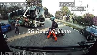 2oct2024 driverless private bus roll across 3 lanes tbone car amp get hit by motorcyclist [upl. by Nyraf]