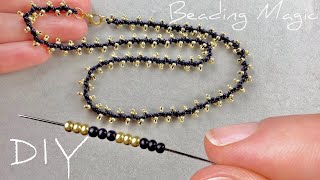 Easy Seed Bead Necklace Tutorial How to Make Simple Necklace with Beads [upl. by Kanter]