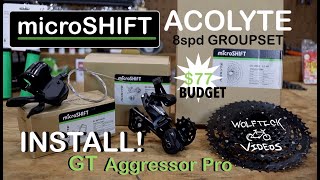 GT Aggressor Pro gets microSHIFT Acolyte 8spd Groupset 1246t Install  Pedals amp Grips [upl. by Onitnelav1]