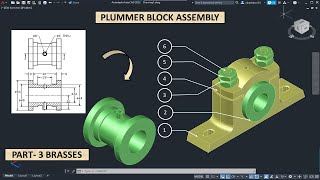 Plummer block Assembly in AutoCAD Part 3 Brasses [upl. by Nagaem51]