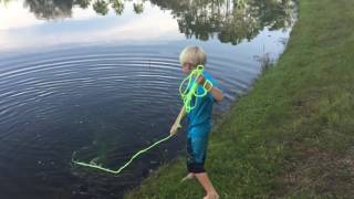 How to throw a cast net  by a 6 year old [upl. by Magnuson524]