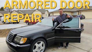 My ARMORED Mercedes S500 Door Is FALLING Off W140 Door Check Strap Replacement DIY [upl. by Auhel112]