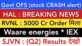 HAL SHARE NEWS 🔴 RVNL SHARE LATEST NEWS • WAARE ENERGIES • SJVN Q2 • IEX SHARE • STOCK MARKET INDIA [upl. by Ymirej179]