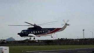 British International Helicopter taking off Penzance for Scilly Isles close up  Sikorsky S61 [upl. by Ssilem479]