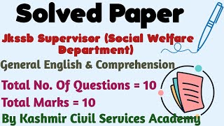 FULLY SOLVED PAPER OF JKSSB SUPERVISOR 2024 SECTION 4 GEN ENGLISH BY KASHMIR CIVIL SERVICES ACADEMY [upl. by Tod296]