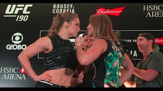 UFC 190 Ronda Rousey vs Bethe Correia Media Day Faceoff [upl. by Egroeg]