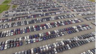 Flying Above Storage Parking Lot of New Unsold Cars aerial view [upl. by Ado]