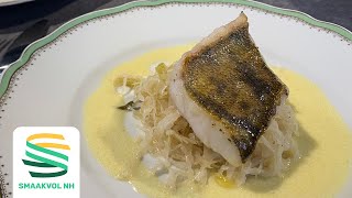 Snoekbaars met zuurkool en kruidnagel beurre blanc Topchef recept [upl. by Marya]