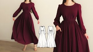 Sewing Tutorial for Modest Maxi Linen Dress  Sewing Pattern 🌸 [upl. by Hammel]