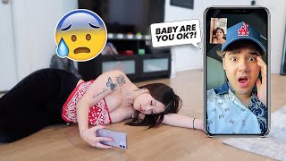 PASSING OUT OVER FACETIME PRANK ON BOYFRIEND CUTE REACTION [upl. by Yenalem]