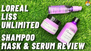 LOréal Professionnel Serie Expert Liss Unlimited Shampoo Mask And Serum Review [upl. by Shreeves]