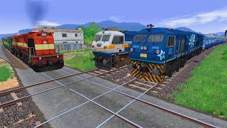 Crazy Branched Railroad Diamond Crossing  Three Trains Crossing Each Other – Train Simulator 2023 [upl. by Jewelle]