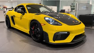 2024 Porsche 718 Cayman GT4 RS in Racing Yellow w Black RaceTex interior and Arctic Grey Stitching [upl. by Sadinoel640]