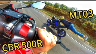 CBR 500R REMAP vs MT03 PREPARADA [upl. by Eimar813]