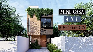 CASA 4 X 8 METROS  MINICASA MODERNA  2 RECAMARAS  ROOF GARDEN [upl. by Einahpehs]