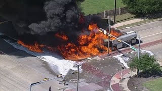 Tanker truck hauling 5000 gallons of fuel catches fire in North Texas [upl. by Upton366]