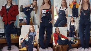 STYLING OVERALLS LOOKBOOK 👖 OOTD  OUTFIT IDEAS INSPO ❤️🤍💙 TOMMYGIRL 90s vibes Tommy Hilfiger 💖💞 [upl. by Aman]