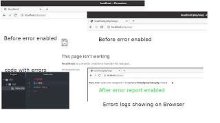 How to enabled php errors reporting logs on web browser  How to fix php errors not showing browser [upl. by Yerdua]