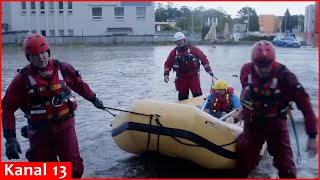 Rescuers help residents of Opava Czech Republic stranded by floods [upl. by Neeleuqcaj]