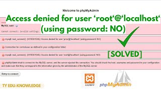 solved Access Denied for User rootlocalhost using password  NO in xampp phpmyadmin [upl. by Ahcsrop]