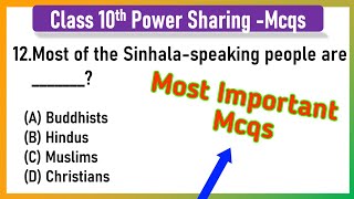 Power Sharing Class 10 SSt Important MCQs for Board Exam 2024 [upl. by Martella]