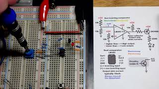 Non Inverting LM393 Open Collector Comparator demo circuit 2N3906 PNP BJT [upl. by Ressan]