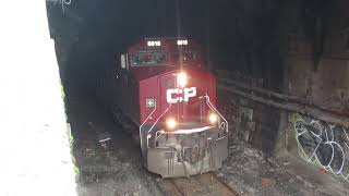 Second CPKC train 8015 8931 exiting Hunter Street tunnel in Hamilton Ontario HamOnt [upl. by Normy]