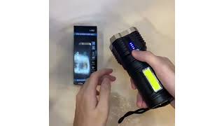 Super Bright USB Flashlight 4Core 4 Modes Strong LED Light Rechargeable Torchlight [upl. by Ardme807]