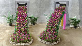 The Idea of P​lanting Moss Rose Flowers on Waterfall Garden is Very Cool  Amazing Garden [upl. by Stefan]