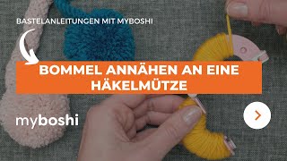 Bommel annähen an eine Häkelmütze  myboshi [upl. by Kristin]