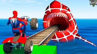 GTA 5 Crazy Ragdolls  Spiderman by Quad Bike On Rainbow Spiders Bridge Spider Shark Jumps [upl. by Brigette]