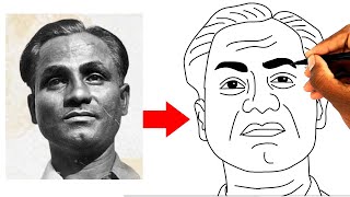 Hockey Player Dhyan chand drawing outline easy  National Sports day of India drawing  dhyan chand [upl. by Laverne619]