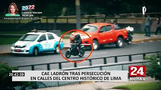 Cercado de Lima capturan a delincuente en moto tras perseguirlo por varias cuadras [upl. by Anitsua]