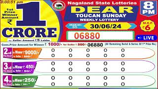 Dear Toucan Sunday Weekly Lottery 8PM 30062024 Dear Nagaland State Lotteries Live Draw Results [upl. by Sholley424]