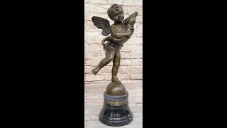 Cherub Angel Putto with a Dolphin Andrea del Verrocchio Bronze Sculpture Figure EP101 [upl. by Aciruam670]